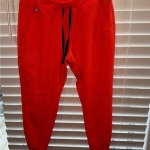Figs unisex Vibrant Red top and Zamora Joggers scrubs